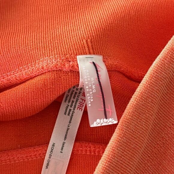 NWOT Free People High Rise Leggings Orange Peach Drawstring M/L Gym Activewear - Picture 11 of 15